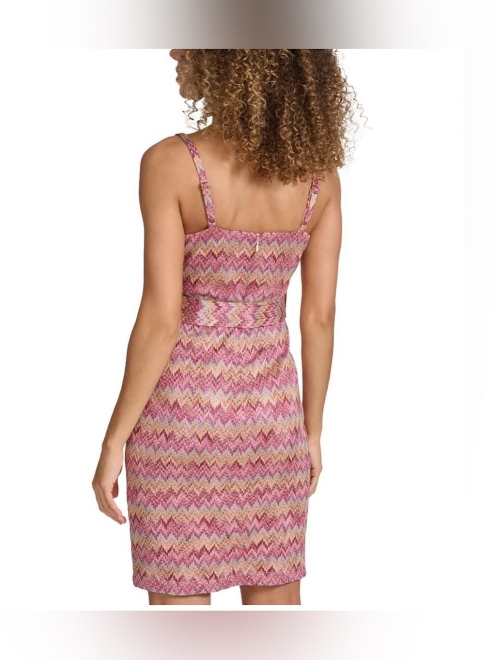 Siena Women's Printed Belted Sheath Pink Multi MIDI Dress - Picture 3 of 6